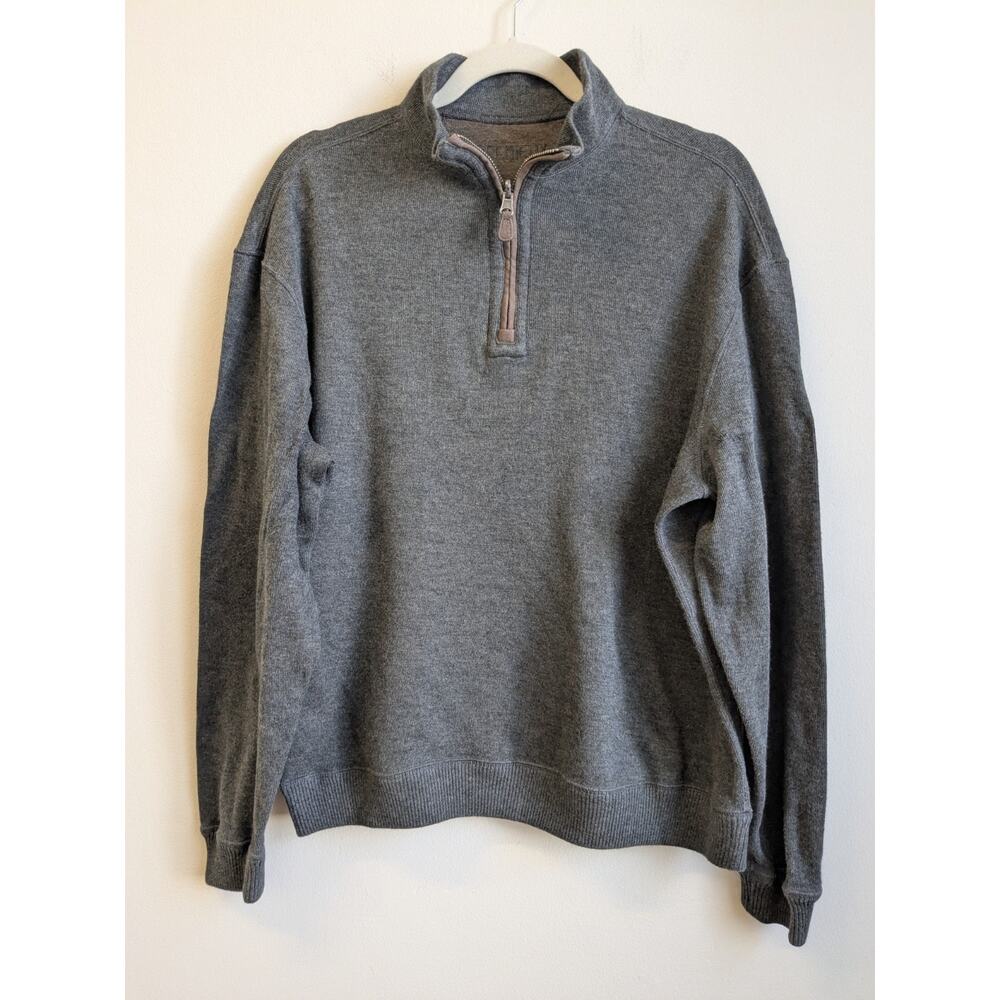 Cremieux Men's Sweater Quarter Zip Gray Brown Elbow Patches High Collar Size L